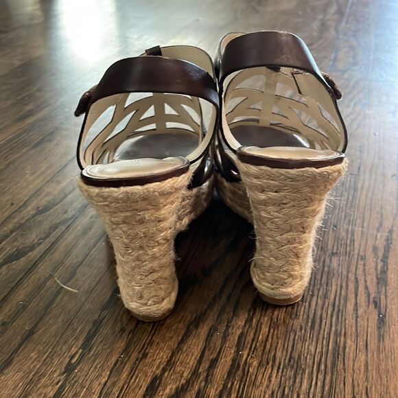 EUC! Via Spiga TarBrown Strappy Leather Wedge Espadrille Style Sandals - Picture 4 of 9